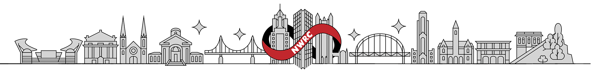 Illustration of Pittsburgh skyline with NWRC icon centered